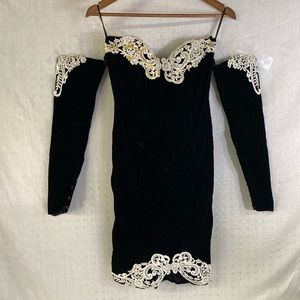 Vintage Gunne Sax Elegant‎ Black Gothic Velvet Mini Lace Prom Dress Sz 9/10